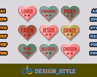 Valentine’s Day Sticker SVG | Layered Conversation Hearts with Blank Text | Cricut & Silhouette Cut Files