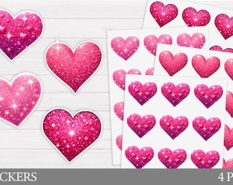 Sparkle Heart Stickers | Valentine's Day Clipart (PNG, JPG, PDF, Canva editable version)