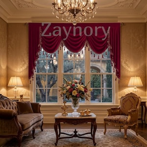Red Velvet Curtain Header  Tassel Lace Wave Valance  Luxury European Style  Living Room Bedroom