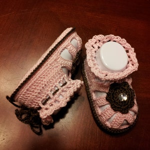 Pink and brown Baby Girl cotton sandals, socks, booties, crib shoes 3-6 months baby shower gift image 1