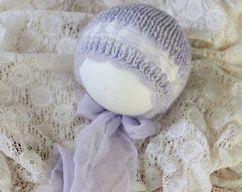 ready to ship, newborn photography prop, newborn girl prop, lilac alpaca bonnet lace knit, newborn prop, valentine prop