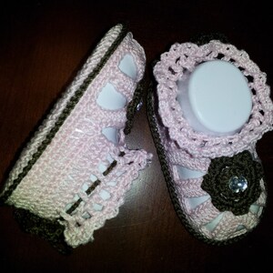 Pink and brown Baby Girl cotton sandals, socks, booties, crib shoes 3-6 months baby shower gift image 4