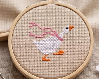Goose with Scarf Cross Stitch Pattern PDF, Cute Farm Animal Embroidery, Minimalist Bird Design, Winter Goose, Small Counted Cross Stitch
