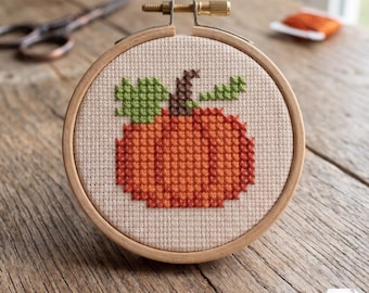 Patrón de punto de cruz de calabaza en PDF, bordado minimalista de otoño, decoración otoñal para el hogar, punto sencillo de Acción de Gracias, diseño fácil de Halloween