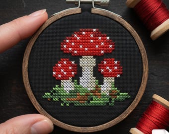 Woodland Mushroom Cross Stitch Pattern PDF, Autumn Fly Agaric Embroidery, Rustic Nature Cross Stitch, No Backstitch Design