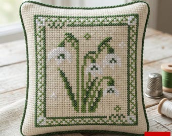 First Snowdrops Cross Stitch Pattern PDF, Spring Floral Sampler, Snowdrop Embroidery Chart, Botanical Cottagecore Decor, Instant Download