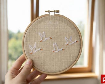 Outline Flying Geese Cross Stitch Pattern PDF, Minimal Goose Embroidery, Scandinavian Line Art, Small Repeating Motif