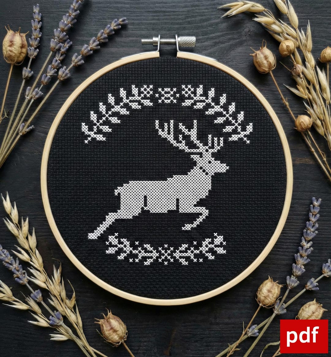 Woodland Stag Cross Stitch Pattern PDF, Scandinavian Folk Art Deer ...