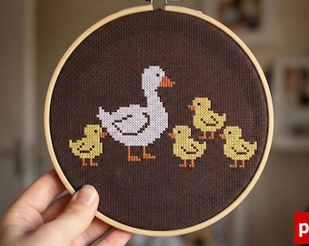 Patrón de punto de cruz de familia de gansos (PDF), diseño de bordado de familia de gansos, punto de cruz para guardería de animales de granja, patrón de patitos adorables