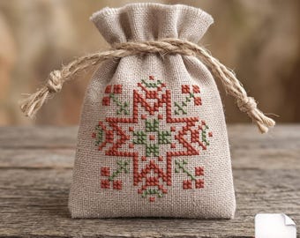 Folk Floral Ornament Cross Stitch Pattern PDF, Traditional Geometric Embroidery, Scandi Floral Motif, Rustic Sachet Gift Bag, Mini Design