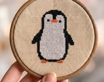 Patrón de punto de cruz de pingüino pequeño (PDF), bordado de pingüino adorable, punto de cruz minimalista de animales, diseño pequeño