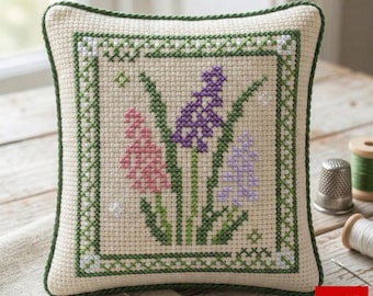 Spring Hyacinths Cross Stitch Pattern PDF, Hyacinth Floral Sampler, Pink Purple Spring Flowers Embroidery Chart, Botanical Cottagecore Decor