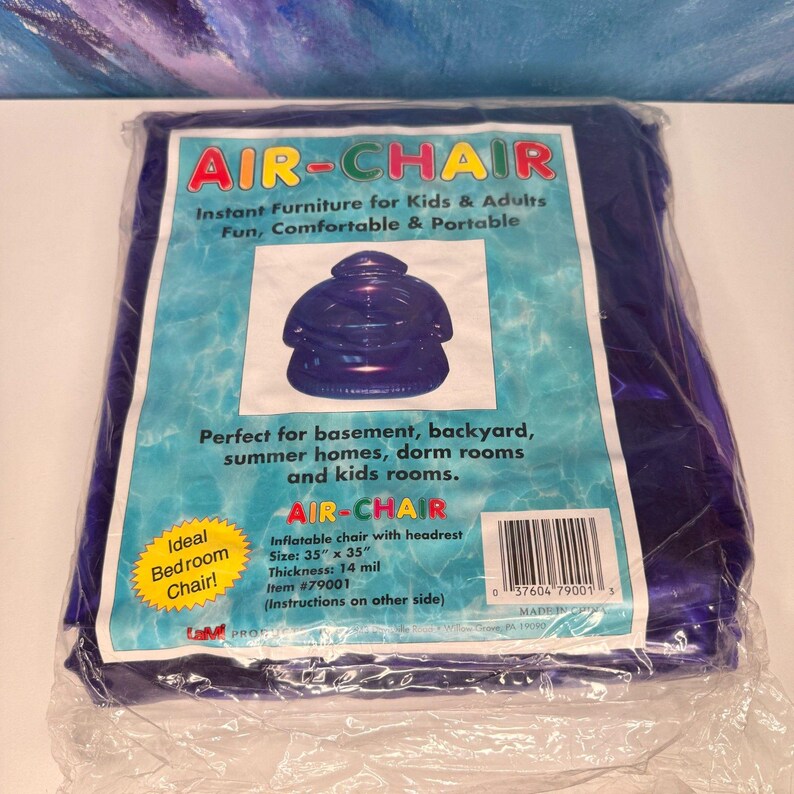 Y2K 90s Air Chair Inflatable Furniture Neon Purple Lami Adult Size ...