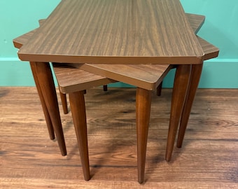 Three Vintage Mid Century Modern Nesting Side Tables, Stackable Occasional Entertainment Tables, MCM 1960s Furniture