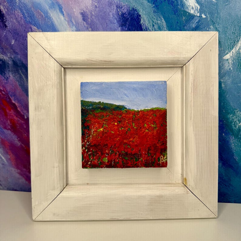 Original Poppy Field Oil Painting Abstract Impressionist Impasto Framed ...