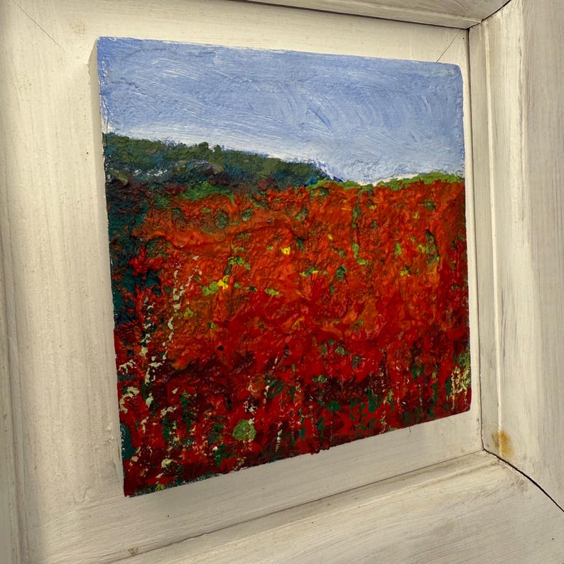 Original Poppy Field Oil Painting Abstract Impressionist Impasto Framed ...
