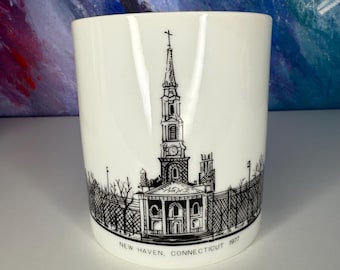 Taza de café/té vintage de New Haven, Connecticut, 1977, con las iglesias verdes de New Haven, regalo para graduados o exalumnos de la Universidad de Yale.