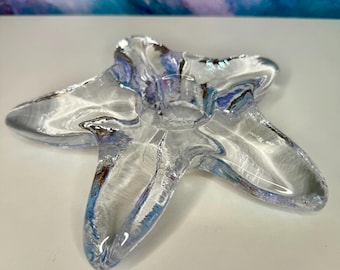 Portavelas de cristal con forma de estrella de mar de Simon Pearce para velas pequeñas, estilo playero, costero y náutico.
