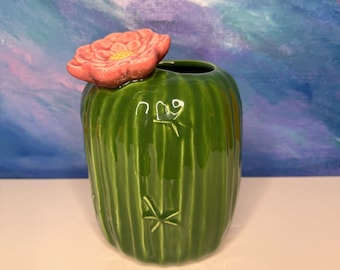 Treasure Craft Blooming Cactus Flower Vase Planter Utensil Holder MCM US Pottery Plant Pot Whimsical
