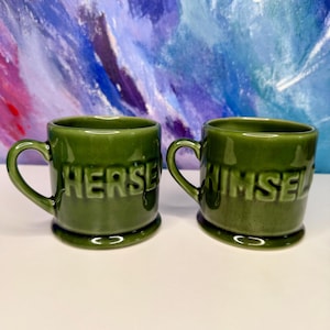 Pair Herself Himself Mugs Irish Green Vintage Ceramic Coffee Tea Celtic Couple Wedding Gift Marriage Husband Wife