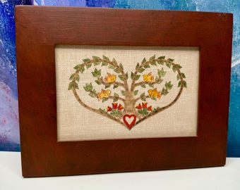 Ingelijste Scherenschnitte-papieren volkskunst van Sandra Gilpin, Tree Hearts Birds, Pennsylvania Dutch Duitse culturele kunst