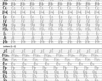 Práctica de caligrafía: Letras A-Z (imprimible)