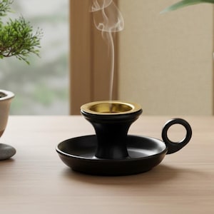 取っ手付き香炉 – 瞑想、ヨガ、インテリア用の円錐形セラミック＆メタルディフューザー