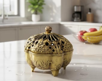 Quemador de incienso mini con forma de flor hueca, estilo bronce vintage, decoración de escritorio para yoga y espíritu. Regalo ideal.