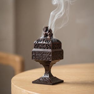 Pi Xiu Incense Burner, Zinc Alloy Square Censer in Dark Copper or Bronze
