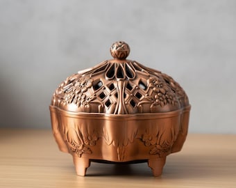 Quemador de incienso mini con forma de flor hueca, estilo bronce vintage, decoración de escritorio para yoga y espíritu. Regalo ideal.