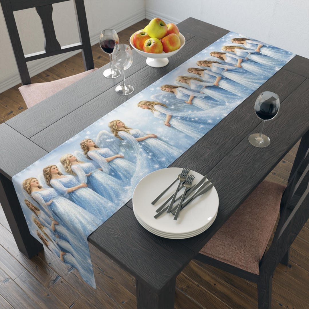 Angelic Women Illustration Table Runner | Heavenly Figures, Soft Pastel ...
