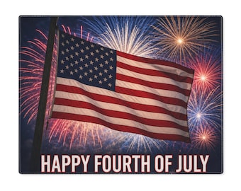 Jogo americano com estampa de fogos de artifício e a bandeira americana