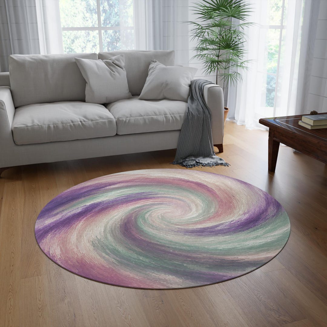 Lavender Mint Vortex Round Rug | Blush Cream Circular Area Rug - Etsy