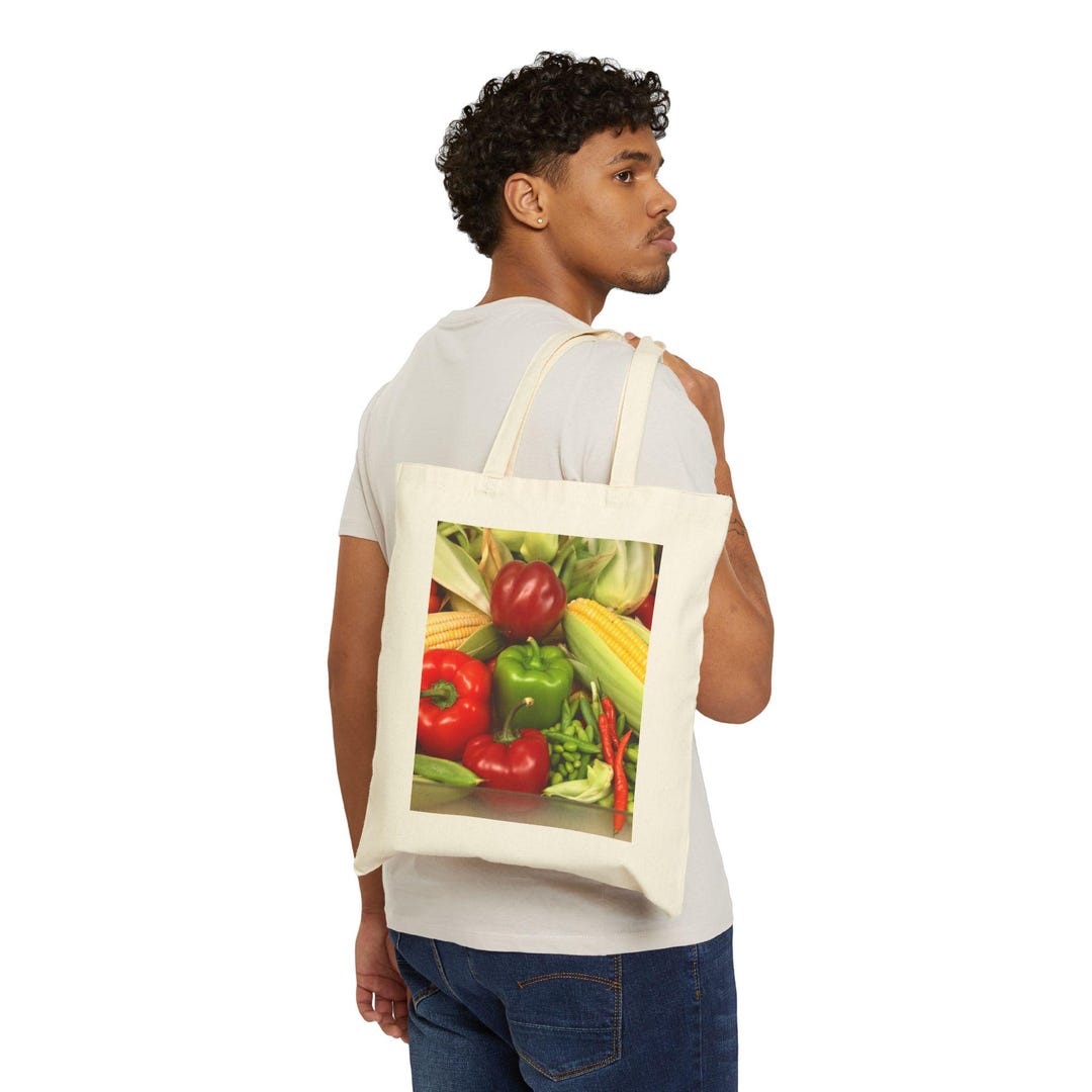 Canvas Tote Bag | Fresh Veggies Market Print, Farmers Grocery Tote - Etsy