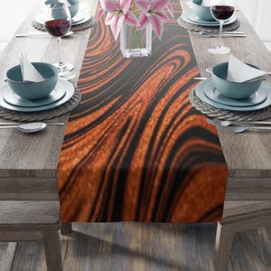 Halloween Copper Marble Swirl Table Runner | Abstract Woodgrain Pattern