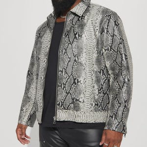 Men's Snakeskin Print Leather Jacket