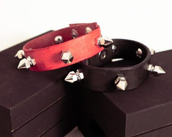 Studded Spike Leather Cuff Bracelets | Handmade Punk Accessories