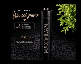 Schwarzes Feuerzeug mit individueller Gravur | nachfüllbar | Original Clipper | Wunschgravur Geschenk | Geschenk Freundschaft