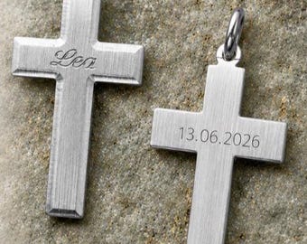 Silber Anhänger Kreuz | 925er Sterling | mit oder ohne Kette wählbar | personalisierte Gravur | Geschenk Kommunion, Konfirmation, Religion
