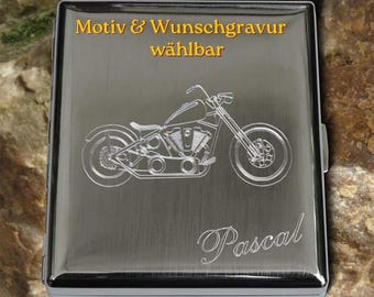 Personalisiertes Zigarettenetui mit Motiv | Chopper Motorrad Truck Darts Motocross | Gravur mit Name oder Initialen
