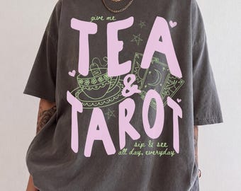 Tea & Tarot Comfort Colors T-Shirt Mystical Tarot Cards Witchy Graphic Tee Halloween