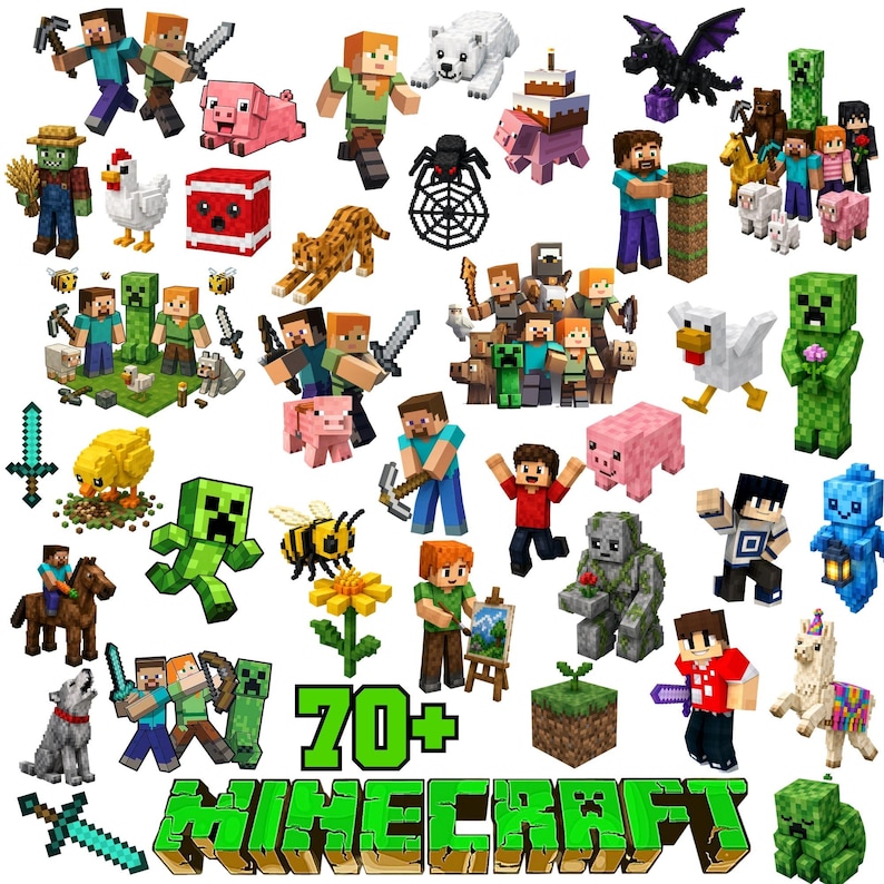Min-e -craft PNG Bundle, Pixel Game Clipart,pixel Game Clipart, Block ...