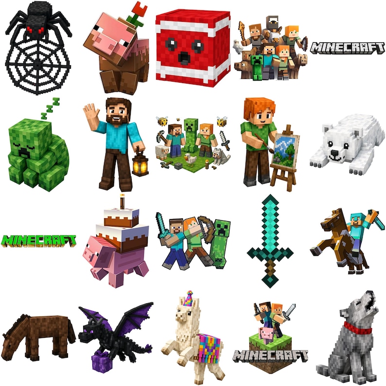 Min-e -craft PNG Bundle, Pixel Game Clipart,pixel Game Clipart, Block ...