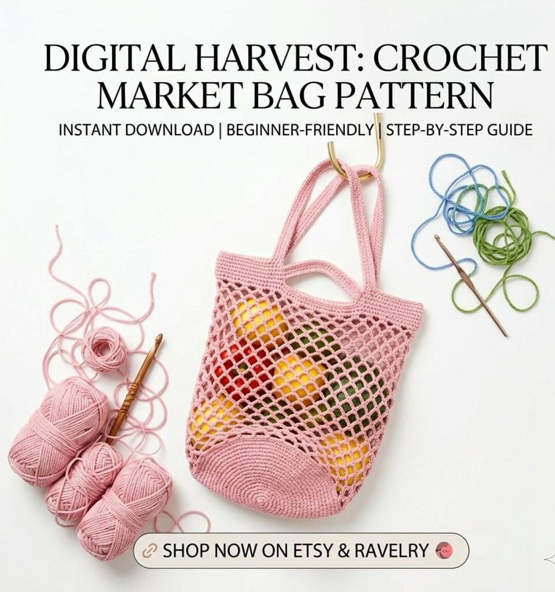 Easy Crochet Market Bag Pattern PDF | Beginner Mesh Grocery Bag ...