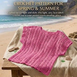 Spring Summer Crochet Top Pattern, Scalloped Stitch Blouse PDF, Lightweight Crochet Shirt , Beginner Friendly