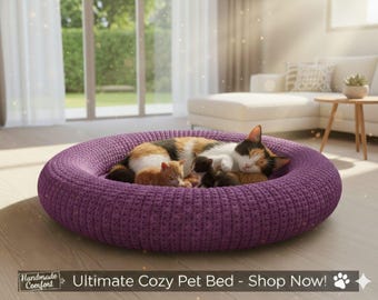 DIY Cat Bed PDF , Cozy Handmade Pet Bed Crochet Tutorial