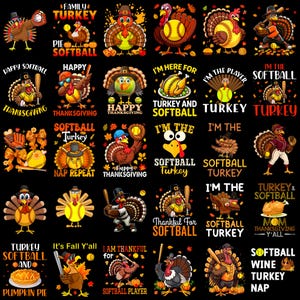 Dankbare touchdowns van kalkoenen PNG, Thanksgiving softbal kalkoen PNG, grappig herfstshirtontwerp, softbal Thanksgiving PNG, kalkoen sport PNG