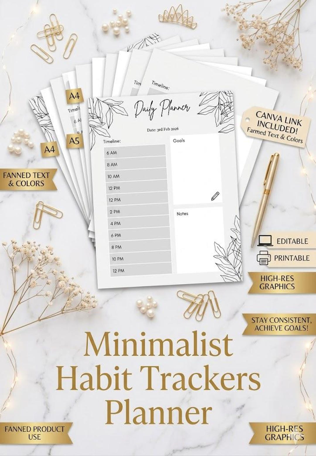 Minimalist Daily Habit Tracker Planner [weekly, Monthly Goal Tracking ...