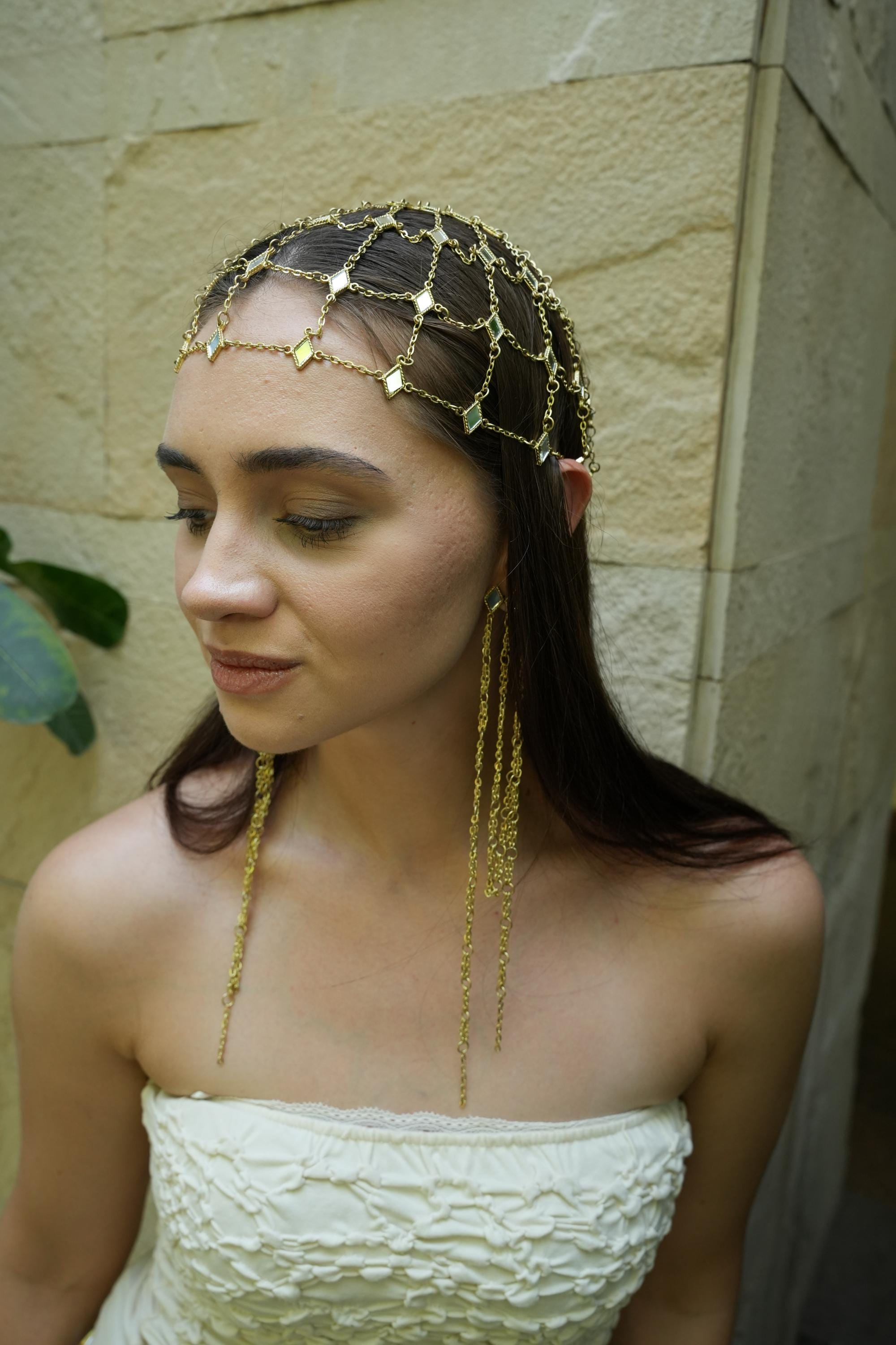 Luxe Gold Tone Chain Headband Amazon.com : HZEYN Chain Headband for Women Gold Metal  main image 2