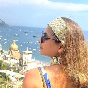 Boho Mirror Work Headband – Embroidered Indian Turban Style Festival Hair Accessory With Satin Tie-Up image 8